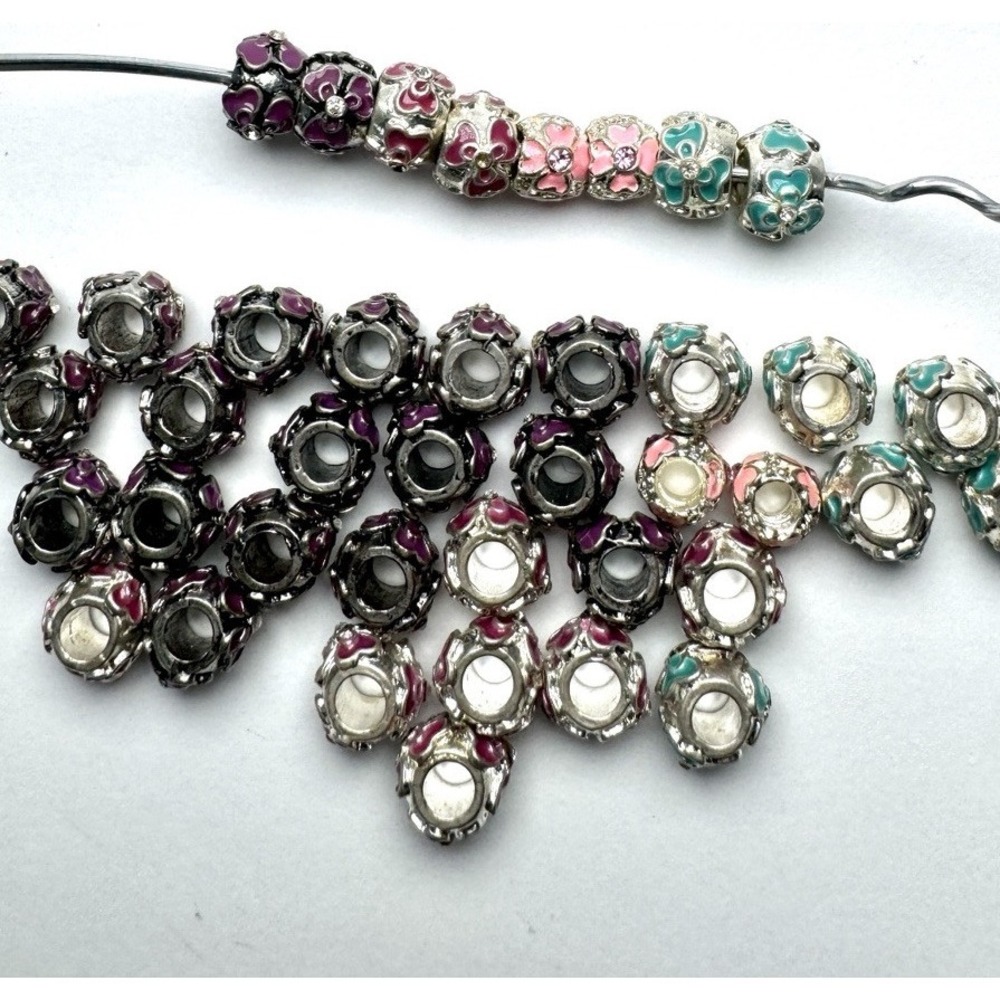 VTG Style Floral Enamel Spacer Beads Mixed Colors – Bulk Lot for Jewelry Making
